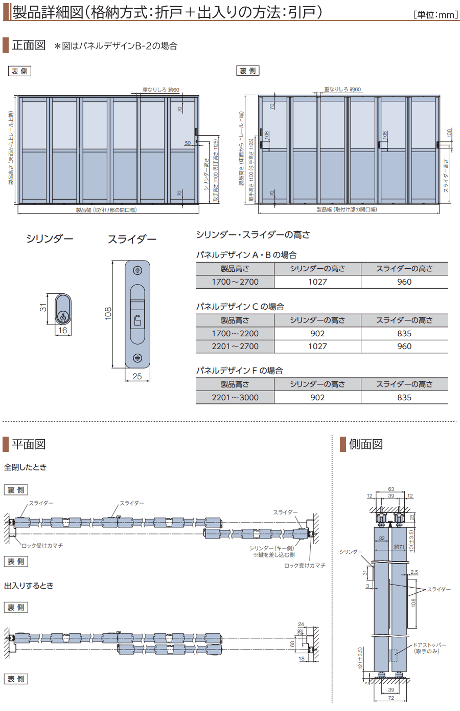 製品詳細図（格納方式：折戸＋出入りの方法：引戸）